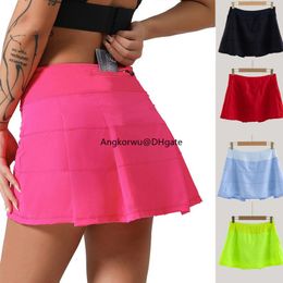 Lu Sports Short Skirt Pace Rival Quick Dried Pleated Tennis Skirt Anti glare with Lining Running Shorts Dance Hot Skirt with Pockets and Earphone Holes