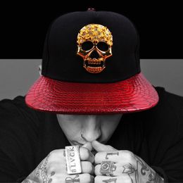 Ball Caps Man's Punk Skull Cool Hip Hop Hat Leather Brim Baseball Rap Cap for Men Gorra Hombre Hats 2023 230628