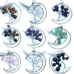 Charms 7 Chakra Quartz Natural Stone Tree Of Life Crescent Pendant Necklace Healing Crystal Reiki Jewellery