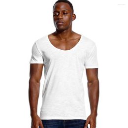 Men's Suits B8961 Deep V Neck Slim Fit Short Sleeve T Shirt For Men Low Cut Stretch Vee Top Tees Fashion Male Tshirt Invisible Casual