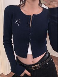 Women's Knits Japanese Knitted Y2k Women Star Print Cropped Cardigan 2023 Slim Long Sleeve Cardigans Korean Style Vintage Fashion Coats