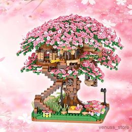 Blocks 2138PCS Mini Sakura Tree House Building Blocks Cherry Blossom Plant City Street View Model Ornament Toy Children Gift R230629