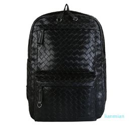 Backpack PU Leather Leisure Portable Business Computer Bag Fashion Plaid High School Bags For Men And Women