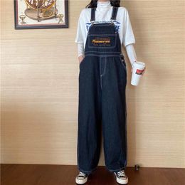5XL 2023 Women Denim Jumpsuit Long wide leg pants Loose Overalls Korean style Embroidery female