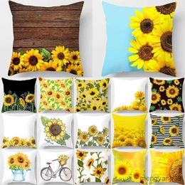 Cushion/Decorative Sunflower Leaves Cushion Cover Throw Soft Decorative For Home Sofa Chair Car Covers R230630