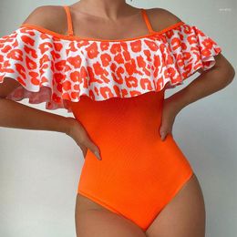 Women's Swimwear 2023 Conservative Sling Off-Shoulder Flounce One-Piece Swimsuits Women Leopard Print Bikini Summer Beach Wear
