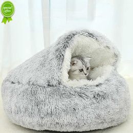 New Winter Long Plush Pet Cat Bed Round Cat Cushion House Warm Cat Basket Cat Sleep Bag Cat Nest Kennel 2 In 1 For Small Dog Cat