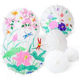 60CM DIY Blank Bamboo Papers Umbrella Craft Oiled Paper Umbrellas Blank Painting Bride Wedding Children's Painting Graffiti Kindergarten