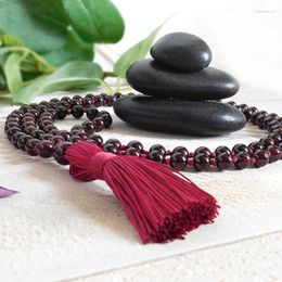 Chains Garnet Hand Knotted Mala Necklace 108 Bead Prayer Jewellery Gift For Her Yoga