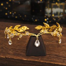 Hair Clips Baroque Crystal Crown Bridal Accessories Rhinestone Diadem Teardrop Leaf Tiara Bride Headband Frontlet Wedding Jewellery