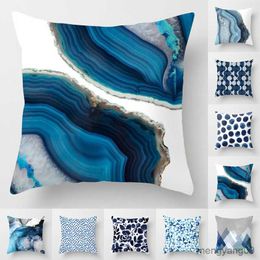 Cushion/Decorative Throw Cover Blue Abstract Printed Decorative Square Cushion Case For Sofa Bedroom Car Home Deco R230630