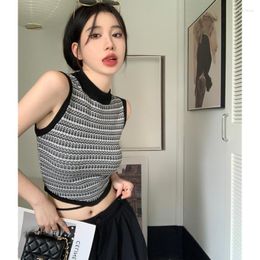 Women's Tanks Clothing Black And White Striped Irregular Sling Design Sleeveless Slim Temperament Short Vest Slouchy Bandage Loose Top