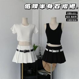 Skirts Summer Y2K Sexy Women Pleated Side A-Line Low Rise Short Female Mini Skirt