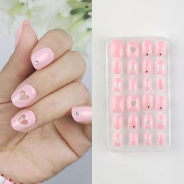 False Nails 24pcs Kid Nail Art GOLD Glitters Crown Cute Fake Artificial Press On Children Gifts Pink Blue Acrylic