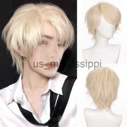 Cosplay Wigs Ailiade Fashion Men Short Wig Light Yellow Blonde Synthetic Wigs With Bangs For Male Women Boy Cosplay Costume Anime Halloween x0901