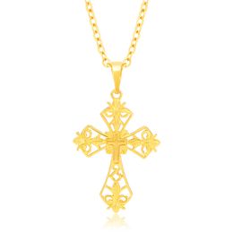 Women Men Pendant Chain Real 18k Yellow Gold Filled Hollow Cross Pendant Necklace Fashion Jewellery