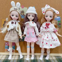 Dolls Bjd 30cm Anime Doll Full Set 16 23 Joint Movable Body With Skirt Hat Headdress Girls Dress Up DIY Toys Reborn Kawaii 230629