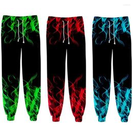 Men's Pants Blue Green Red Purple Flame Sweatpants Men Women Hip Hop Y2k Streetwear Cargo Trousers Elastic Waist Harem Joggers