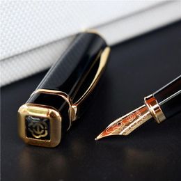 Pens Hero 979 Square Cap Metal Fountain Pen Black with Golden Plates Clip Iridium Fine Nib 0.5mm Writing Ink Pen for Office Business