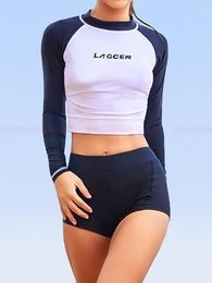 Women's Swimwear LAGCEN RASH GUARDS LONG SLEEVES SURF Snorkelling SWIMMING CROP TOP SHIRTS BOXER SHORTS SET WETSUITS QUICK-DRYING UPF50