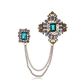 British Style Rhinestone Brooch Pins Tassel Chain Brooch Collar Shirt Pin Accessories For Women