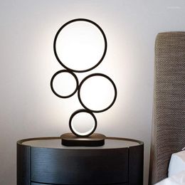 Table Lamps Modern Dimmable LED Lamp Round Ring Night Unique Design 4-Circle Lighting Adjustable Light For Bedside Reading