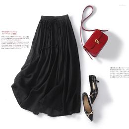 Skirts Long Black Cotton Linen Pockets Skirt Blue 2023 Spring Summer Women Polyester Beach Korean Style Jupe Mori Girl Falda