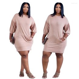 Casual Dresses Fashion Plus Fat Dress Large Women's Winter Solid Colour 9/4 Sleeve A-line Fresh And Sweet Style