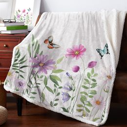 Blankets Spring Flower Butterfly Cashmere Blanket Winter Warm Soft Throw for Beds Sofa Wool Bedspread 230628