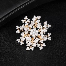 Full Pearl Flower Snowflake Brooches For Women Fashion Wedding Bouquet Dress Pin Gift