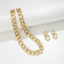 Necklace Earrings Set Jaeeyin 2023 Trendy Fashion Choker Chain Jewellery OT Buckle Sparkly Cubic Zircon Stud Dangle Earring Decorate Female
