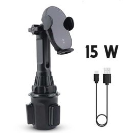 15w QI wireless Universal Car Cup Phone Holder Charger Mount Auto Clamping Stand Adjustable Car Phone Mount for iPhone