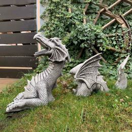 Decorative Objects Figurines Lawn Sculpture Gothic Fantasy Dragon Figures Art Garden Patio Lawn Statues Decoration Dragon Sculptures Resin Giant 230628