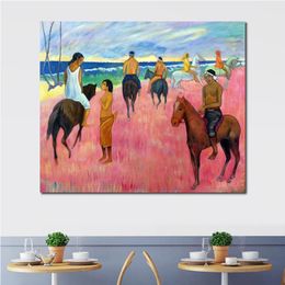 Fine Canvas Art Riders on The Beach Ii 1902 Handmade Paul Gauguin Painting Modern Restaurant Wall Decor