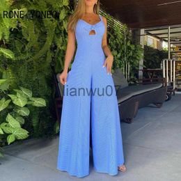 Women's Jumpsuits Rompers 2023 Women Elegant Sexy Striped Hollow Out Sleeveless Wide Leg Working Jumpsuit J230629