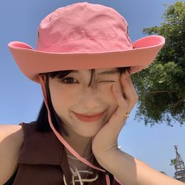New Pink Hiking Hat Women's Summer Travel Western Cowboy Hats Men's Big Brim Outdoor Sunshade Sun Protection Bucket Cap Gorras