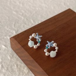 Stud Earrings 2023 Arrival Fresh And Sweet Starfish Shell Drop Glaze Fashion Round Acrylic Women Jewelry Party Gifts