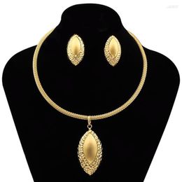 Necklace Earrings Set Dubai Gold Colour Teardrop Pendant Earring Jewellery For African Nigerian Brazilian Women Wedding Party Gifts