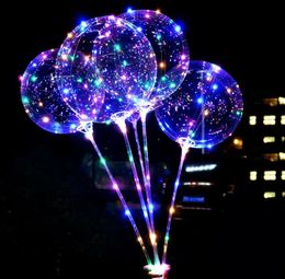 LED Balloons With Stick Luminous Glow Latex BOBO Balloon Kids Toy Festival Birthday Party Supplies Wedding Decorations SN4178