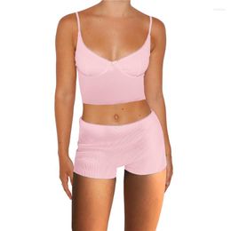 Women's Tracksuits Xingqing Pink Knitted Womens Y2k Two Piece Set Spaghetti Strap Sleeveless Crop Top With Bow And Shorts 2000s Outfit