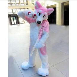 Pink and white Mid-length Fur Husky Fox Mascot Costume Top Cartoon Anime theme character Carnival Unisex Adults Size Christmas Birthday Party Outdoor Outfit Suit