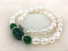 Chains 10-11mm Akoya Freshwater Rice Pearl & Green Agate Gemstone Necklace 18 "