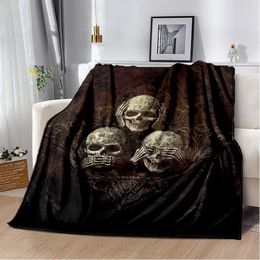 Blankets Skull Series Poker Flower Blanket Quilt Travel Bedding Sofa Couch Bed Throw Flannel Bedspread Halloween Gifts 230628