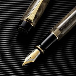 Pens High Quality 100 Acrylic Fountain Pen Gray Spot Spin Elegante Signature Fude Bending Office School Supplies Ink Pen New