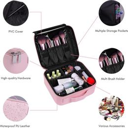 Makeup Train Cases Portable Pink Case for Women Professional Travel Cosmetic Bag with Adjustable Divider Organizer Box Stor 230628