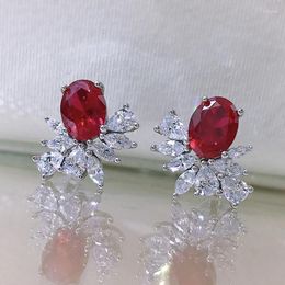 Stud Earrings Wedding Party For Women Luxury 925 Sterling Silver 6 8mm Ruby High Carbon Diamond Engagement Earring Studs Fine Jewellery