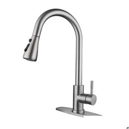 Kitchen Faucets High Arc Brushed Pl Out Spout Faucet Tap Stainless Steel Sink Mixer With Sprayer Jk2103X5 Drop Delivery Home Garden Dhtph