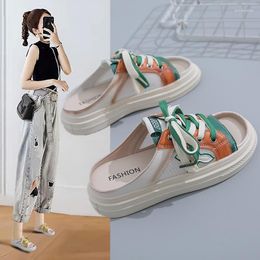Sandals Flat-bottomed Semi-slipper Women Wear Shoes In Summer 2023 Leisure One-pedal Lazy Thin-soled Sandal