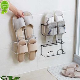 New Iron Wall Mounted Shoe Rack Hanging Shoe Holder Hanger Towel Rack Hanger Bathroom Slippers Drain Storage Shelf Organiser