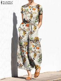 Womens Jumpsuits Rompers Summer Short Sleeve Floral Printed Jumpsuits 2023 ZANZEA Women Vintage Wide Leg Rompers Casual Bohemian Overalls Loose Playsu J230629